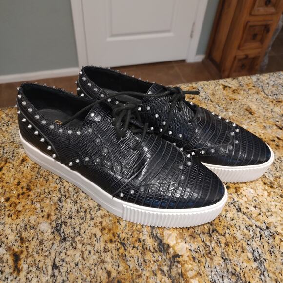 Stylish Ash Krush Black Snakeskin Crocodile Style Studded Sneakers Sz 38 US 7.5 - Picture 2 of 13
